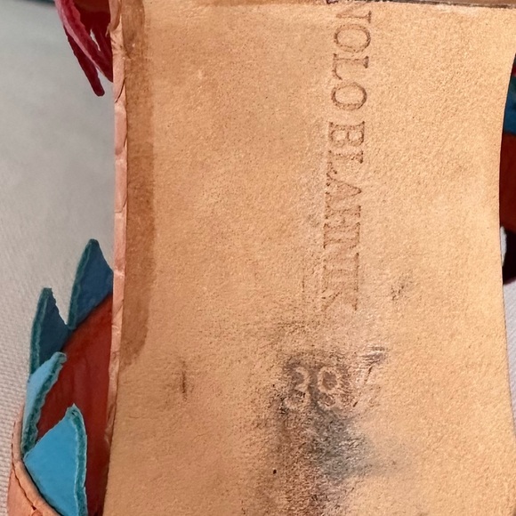 MANOLO BLAHNIK ~ Multicolor Leather and Snakeskin Mule Sandal w/Shark-Bite Trim - Picture 3 of 10